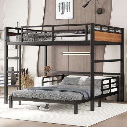 Bellemave Queen Over Queen Bunk Bed, Separable Bunk Beds for Kids & Adults, Converts to Loft Bed and Platform Bed, Heavy Duty Metal Bunkbed with Guardrails, No Box Spring Needed, Walnut