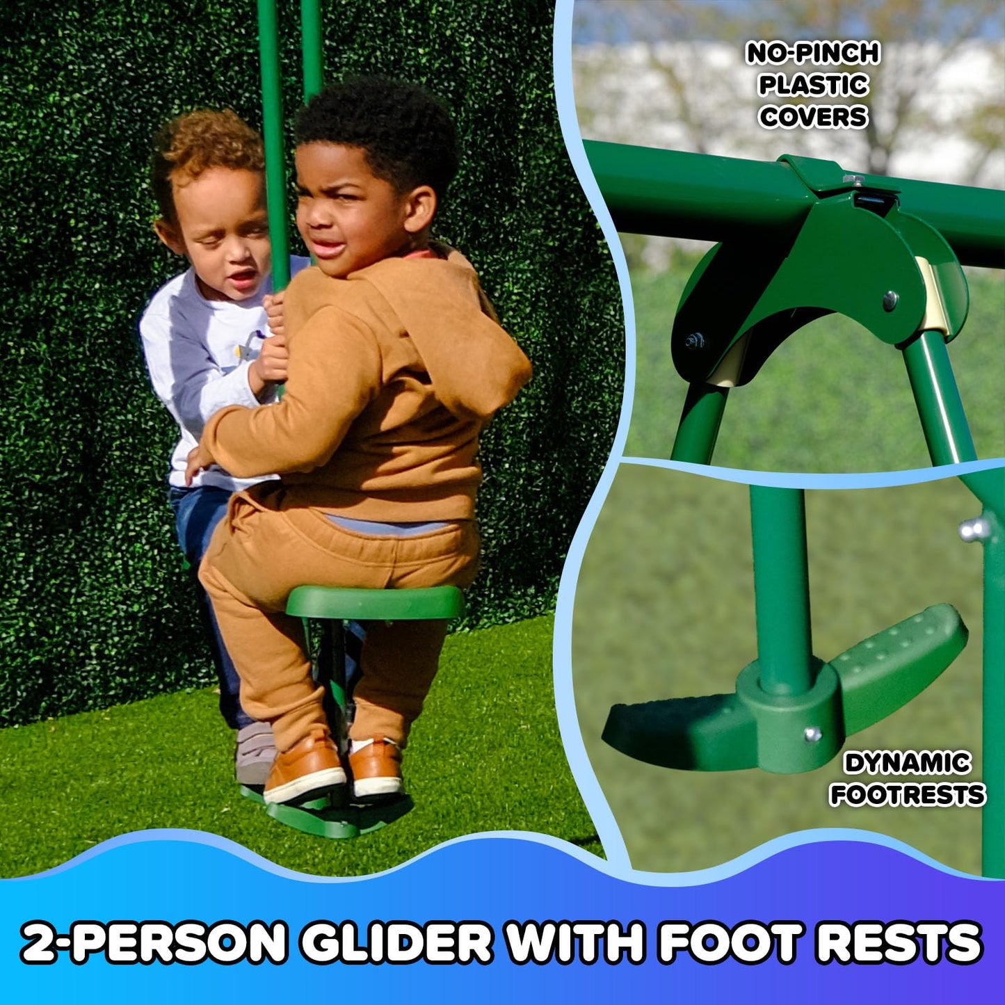 Sportspower Swing Climb and Glide Metal Swing Set 6 in 1: Heavy-Duty A-Frame, Belt Swing, Glider, Saucer, Climbing & Net Ladders (Green)