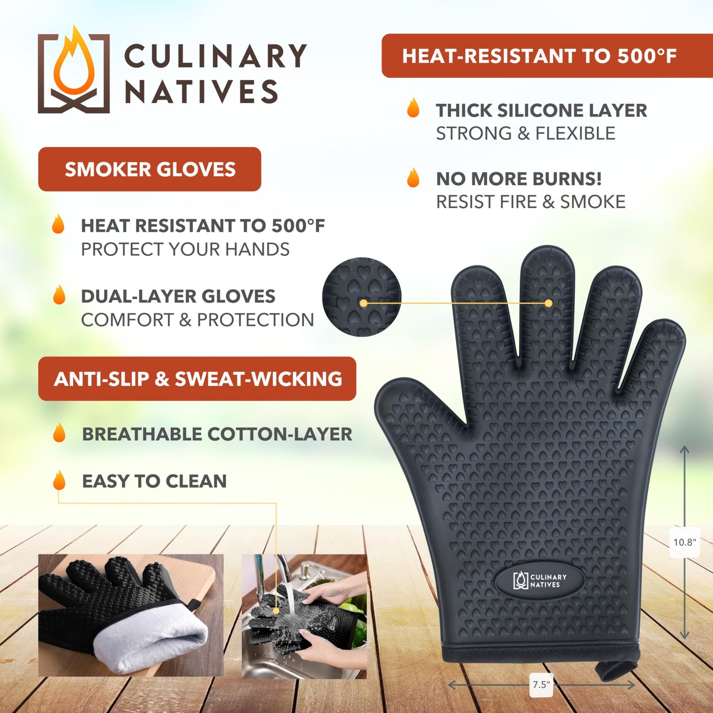 Smoker Gloves and Meat Claws | Instant-Read Thermometer | No.1 Silicone Smoker Gloves & Pulled Pork Claws | Heavy-Duty Heatproof BBQ Mitts and Meat Shredders for Barbecue, Grilling, Smoking, Shredding