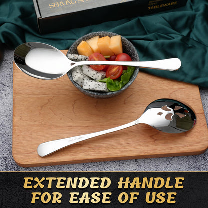 Keyoxy 6 Piece Stainless Steel Serving Spoon Set - 3 Large, 3 Slotted,Dishwasher Safe,10-Inch,for Parties/Kitchen/Buffet/Catering