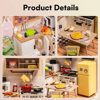 Rolife DIY Miniature Plastic House Building Set Toys Playset with LED Suitable for Mini Figures Construction Toys Diorama Kit Gifts for Teens Adults (Happy Meals Kitchen)