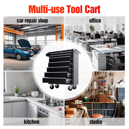 TANKSTORM Tool Chest Heavy Duty Cart Steel Rolling Tool Box 7 Drawer Cart (TZ37-BK)