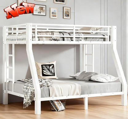STERXONE Upgraded Version Thickened Stronger Metal Twin Over Full Bunk Bed, Heavy Duty Steel Twin Over Full Size Bunk Bed, Best Bunk Bed Frame for Adults (White,Twin Over Full)