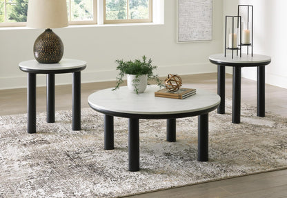Signature Design by Ashley Xandrum Casual Faux Marble Occasional Table Set, Set of 3, Black & White