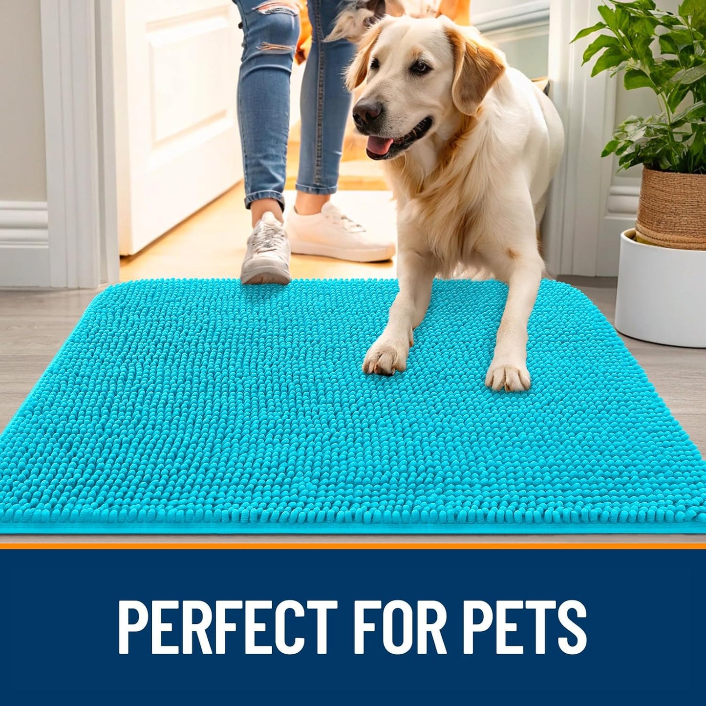 OLANLY Dog Door Mat - Absorbent Non-Slip Washable Mud Mat for Indoor Use | 54x24 Aqua Blue