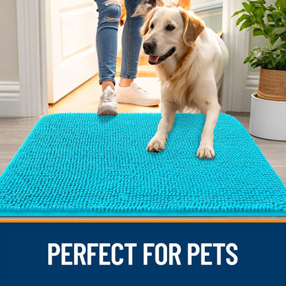 OLANLY Dog Door Mat - Absorbent Non-Slip Washable Doormat for Muddy Paws | 30x17 Inches, Aqua Blue