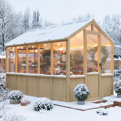 6x10 FT Greenhouse - Large Wooden Greenhouses for Outdoors, Heavy Duty Spruce Frame Greenhouse with PC Panels, Adjustable Roof Vents & Lockable Door, Walk-in Green Houses for Garden, Backyard, Patio