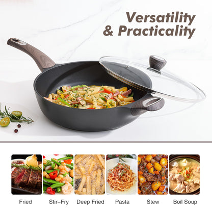 SENSARTE Nonstick Frying Pan Skillet with Lid, 13.3 Inch Large Deep Frying Pan, 6 Qt Non Stick Saute Pan with Cover, Induction Pan, Healthy Non Toxic Cooking Pan with Helper Handle, PFOA PFOS Free