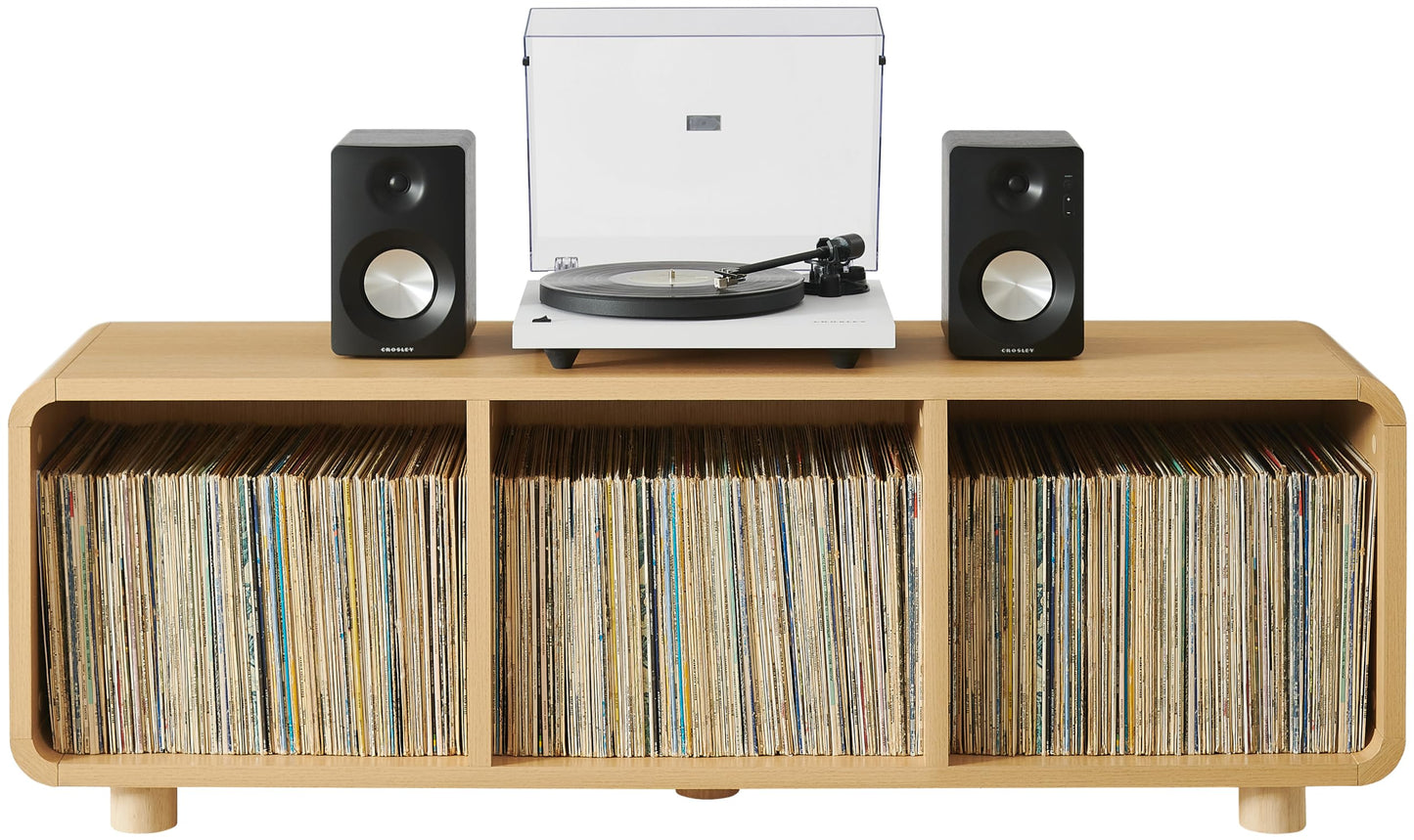 Crosley Furniture Zoe Large Modern Media Console and Record Player Stand with Storage for Vinyl Records, Ash