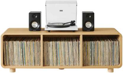 Crosley Furniture Zoe Large Modern Media Console and Record Player Stand with Storage for Vinyl Records, Ash