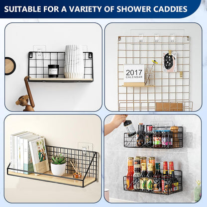 14 Pack Shower Caddy Replacement, Strong Adhesive Flat Hooks, Clear Waterproof Shower Shelf Strips for No Drilling