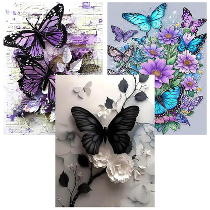 3 Pack Diamond Art Kits for Adults, Butterfly Flowers Diamond Painting Kits for Adults, 5D DIY Round Drill Gem Art Paint with Diamonds Dots Crafts Kits for Home Decor Gift 12x16inch