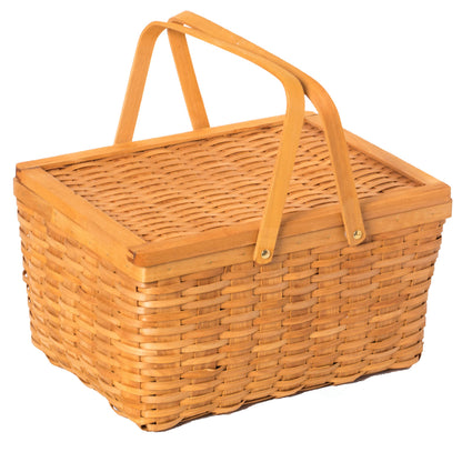 Woodchip Picnic Storage Basket with Cover and Movable Handles, Large