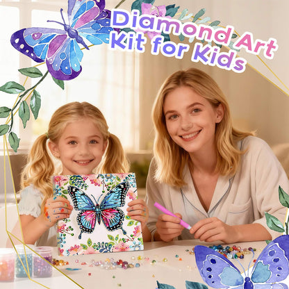 Arts and Crafts for Kids Age 8-12, 3D Pink Butterfly Diamond Art Kits, Gifts for Kids Age 6 7 8 9 10 with Plastic Easels DIY Gem Art Foldable Clear Butterfly Painting with Frame for Home Decor