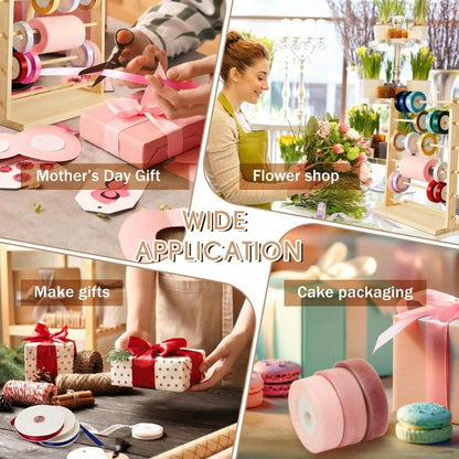 Menkxi 6 Tier Wooden Ribbon Organizer Ribbon Holder for Craft Room Storage Florist Spool Rack Wreath Making Supplies Gift Wrapping Organizer for Sewing Stabilizer Rolls Mothers Day Gift Spring Wedding