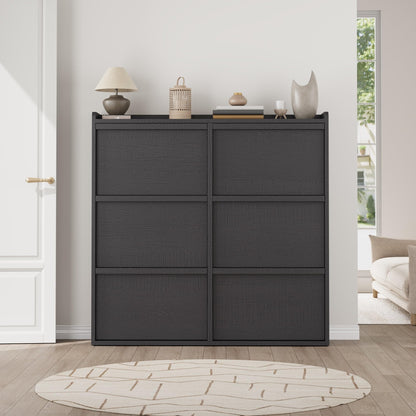 IDEALHOUSE Shoe Cabinet with 6 Flip Drawers,Hidden Wood Shoe Storage with Adjustable Shelf,Freestanding Shoe Organizer Rack for Entryway,Hallway,Living Room(Black)