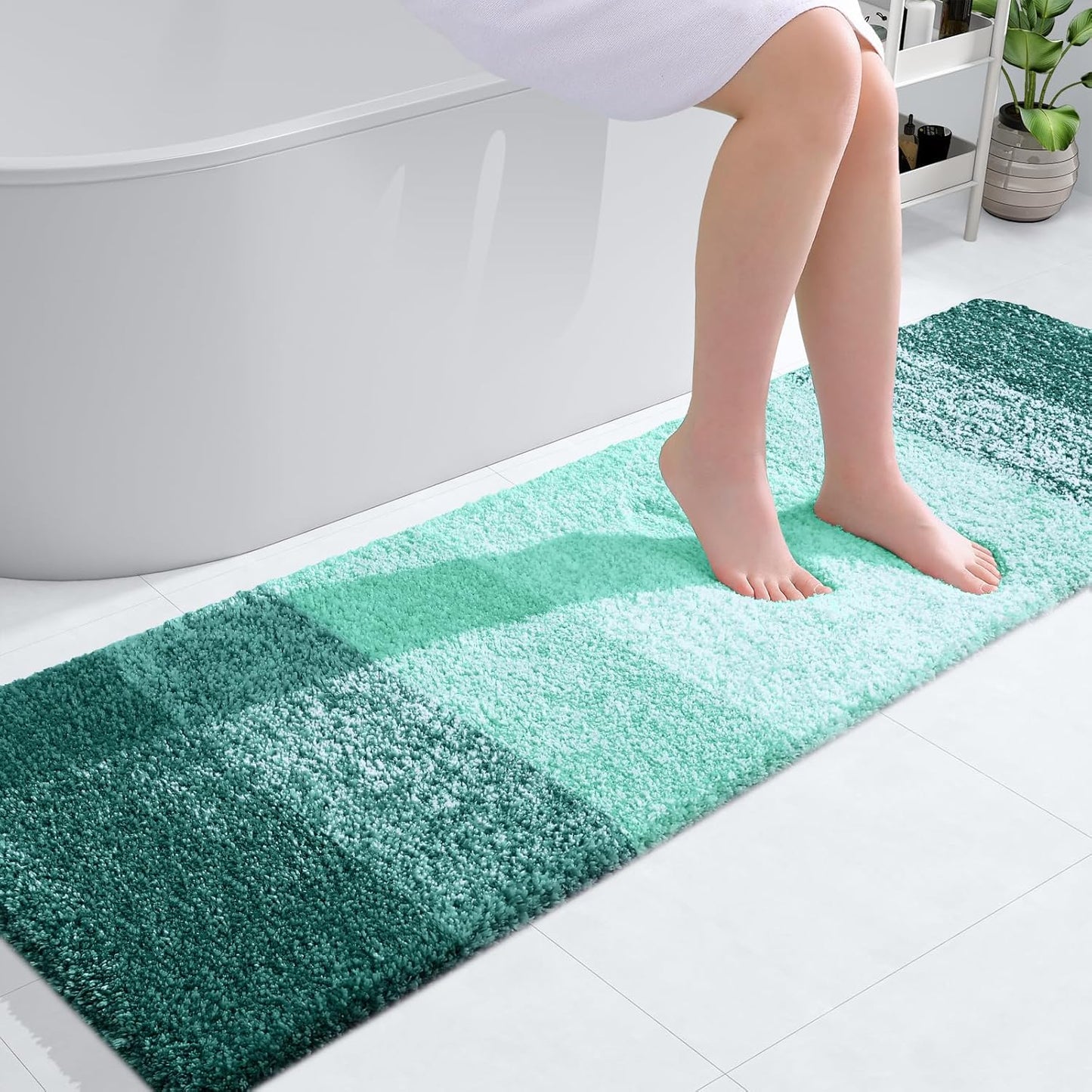 OLANLY Bathroom Runner Rug - Extra Soft Microfiber Mat with Rubber Backing | 59"x17", Quick Dry, Blackish Green
