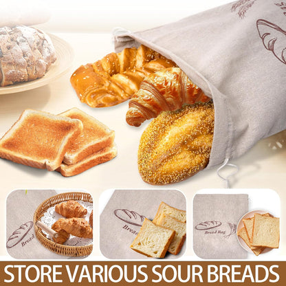 KYWJP 3 Pack Bread Bags for Homemade with Inner Lining, Linen Sourdough Reusable Bread Bags for Homemade Bread