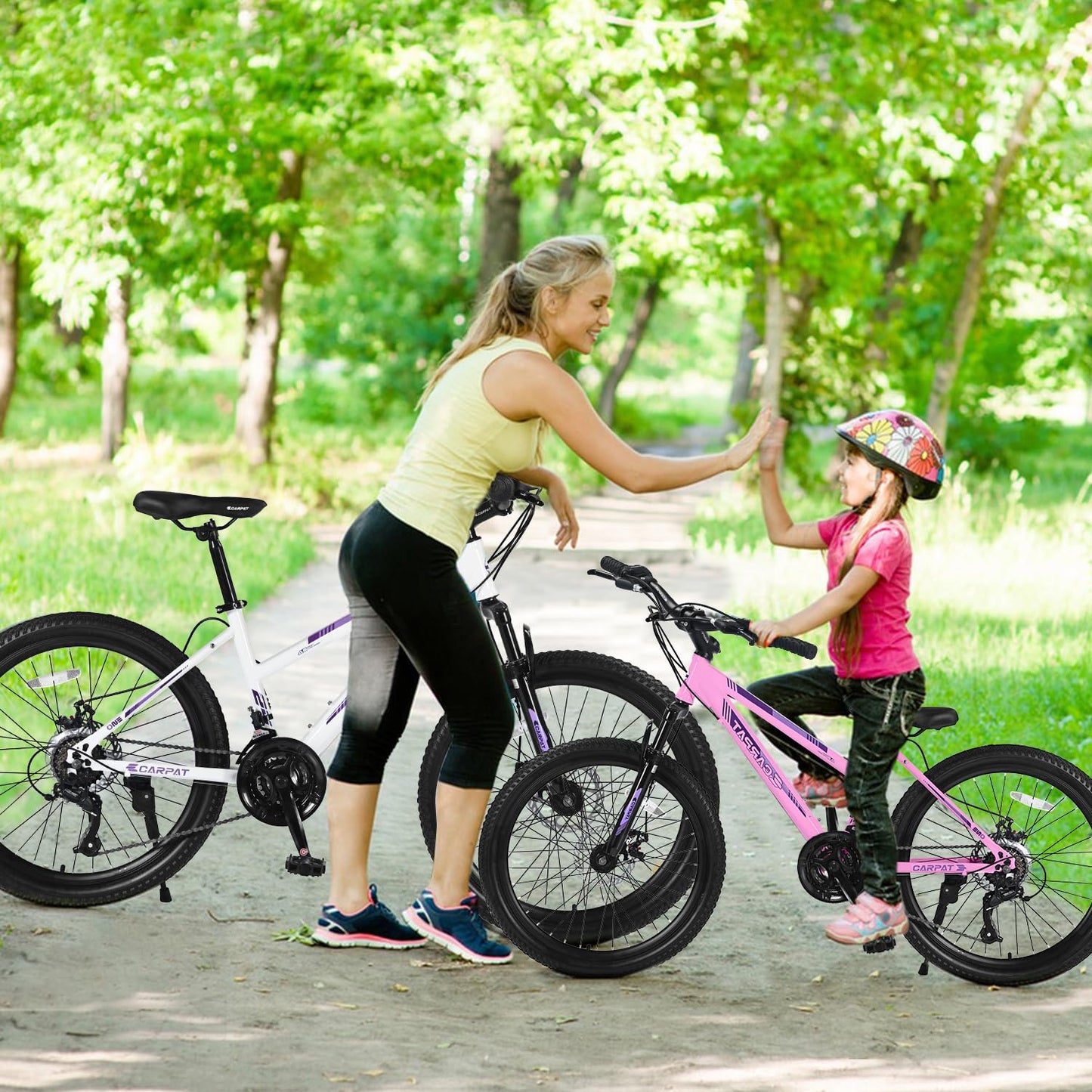 Ecarpat Women's Mountain Bike 24 Inch Wheels, 21-Speed Trail Commuter City Mountain Bikes, 15" Carbon Steel Frame Female Bicycles Disc Brakes Front Fork, Pink