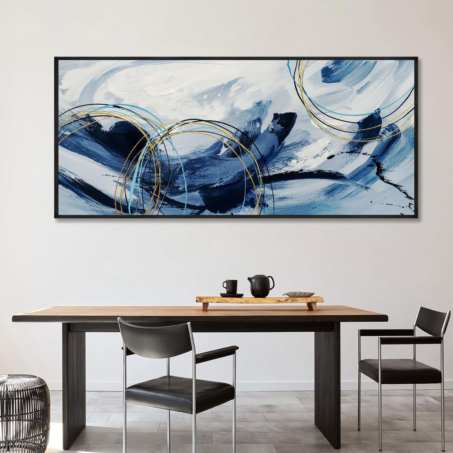 yiijeah Large Wall Art - Modern Blue Abstract Wall Decor for Living Room and Bedroom Print Pictures Canvas Framed Artwork Home Office Decoration