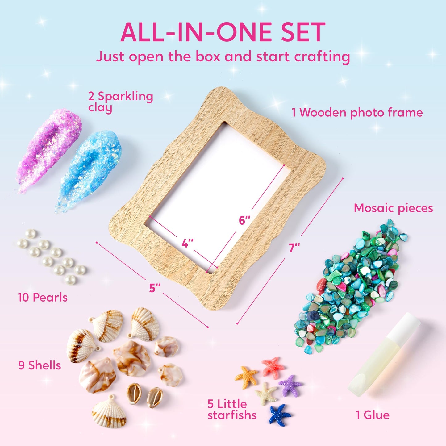 JOVA Klever Kits Mosaic Photo Frame Craft Kit, DIY Crafts for Girls 8-12 6 7 Years Old Girl Gifts Summer Activities, Make Your Own Picture Frame Mosaic Kits for Kids