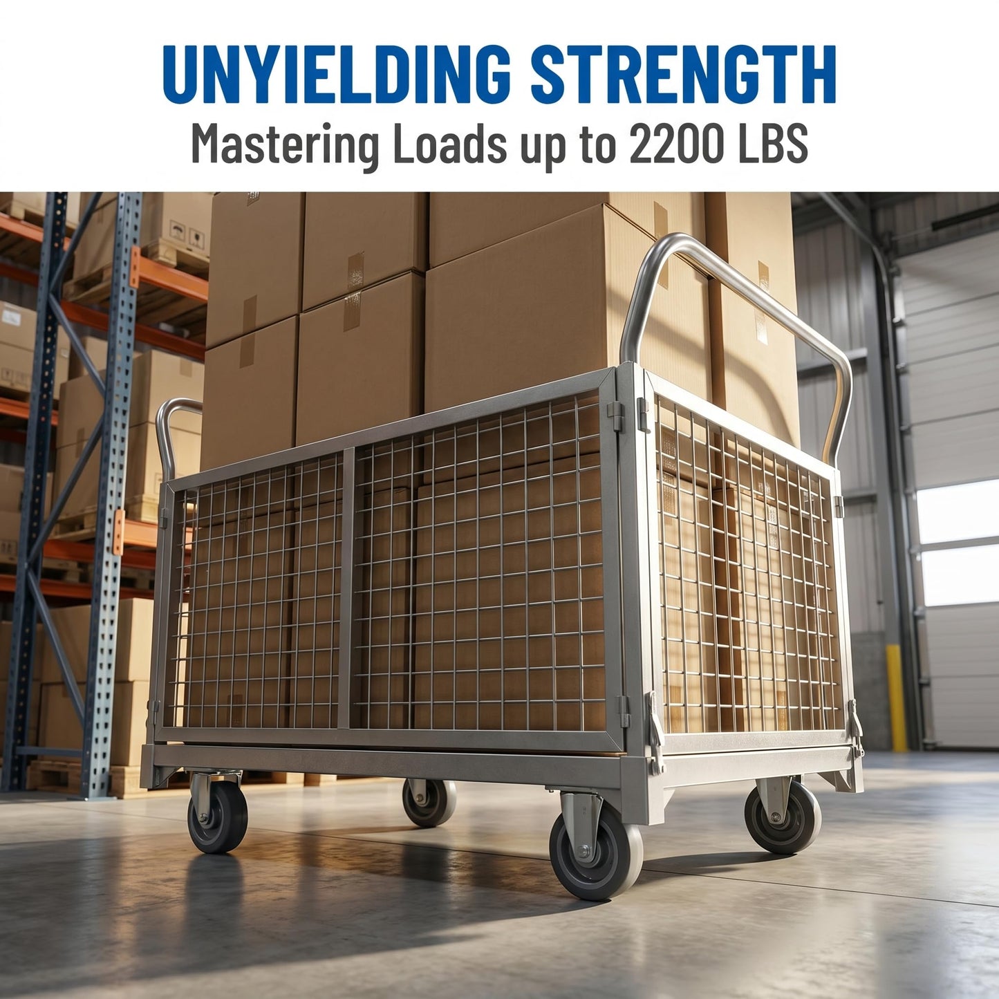 Platform Truck Cart with Cage,2200 lbs Capacity,6-in-1 Multi-Purpose Heavy Duty Foldable Flatbed Cart with Swivel Wheels,Quiet&Smooth Rolling Utility Hand Cart for Grocery,Laundry,Garage,Warehouse