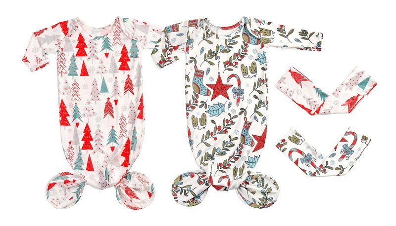 Giggle Angel Newborn Baby Sleeper Knotted Gown Baby Girl Boy Coming Home Outfits 2-Piece and Hat Set 0-3 Months (Leaf)