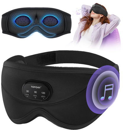 TOPOINT Sleep Mask with Bluetooth Headphones, Breathable Silk Eye Mask for Sleeping Men Women, Bluetooth Sleep Mask Blackout with Speakers, Microphone Handsfree, USB C for Travel Meditation Gifts
