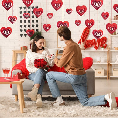 40Pcs Valentine's 5D Glittering Heart Hanging Foil Decorations, Swirl Red Hollowed Heart Hanging Heart Garland for Valentine's Engagement Wedding Bridal Shower Anniversary Party Decorations