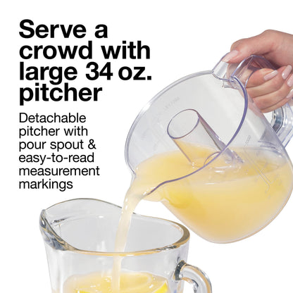 Proctor Silex Alex's Lemonade Stand Electric Citrus Juicer Machine, Large 34 oz. Pitcher, Pressure Activated, for Lemons, Limes and Oranges, 34 oz, Includes 2 Reamers & Recipe Book, Yellow (66341)