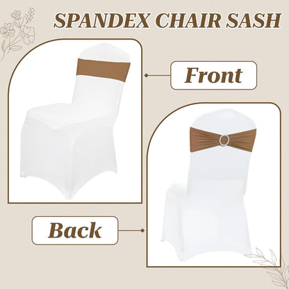 MDS Premium Spandex Chair Sashes - Stretchy Bow Covers with Buckle Slider | 50-Pack in Mocha for Weddings & Events