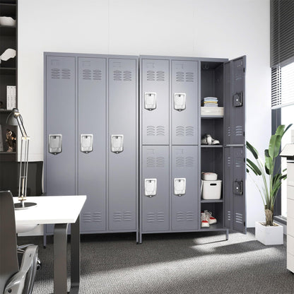 EKJ Upgraded Metal Storage Locker for Employees, 3 Doors Metal Locker Storage Cabinet for Gym Office School, Tall Steel Locker Cabinet for Employees, Assemble Required(Grey)