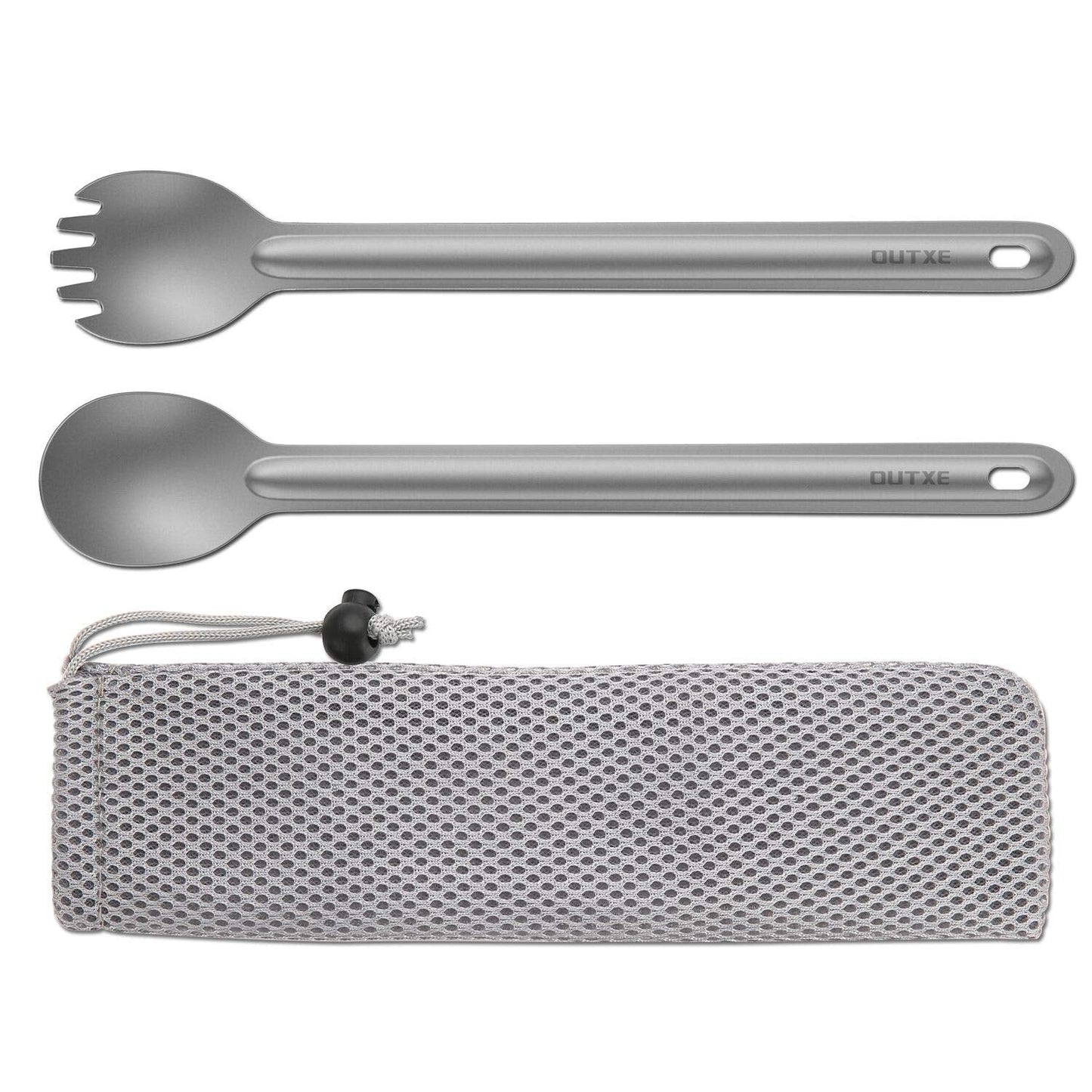 Ultralight Titanium Long-Handled Fork & Spoon Set by OUTXE