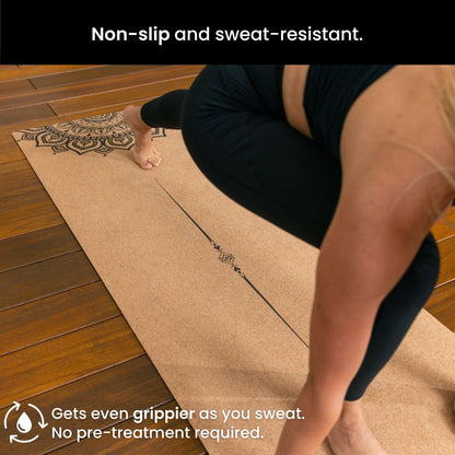 Luxury Cork Yoga Mat - Non Slip, Extra Thick Grip. Thicker, Longer, and Wider for More Comfort and Support. Tough Enough For Hot Yoga. Natural, Non Toxic, and Eco Friendly. Optional Alignment Lines.