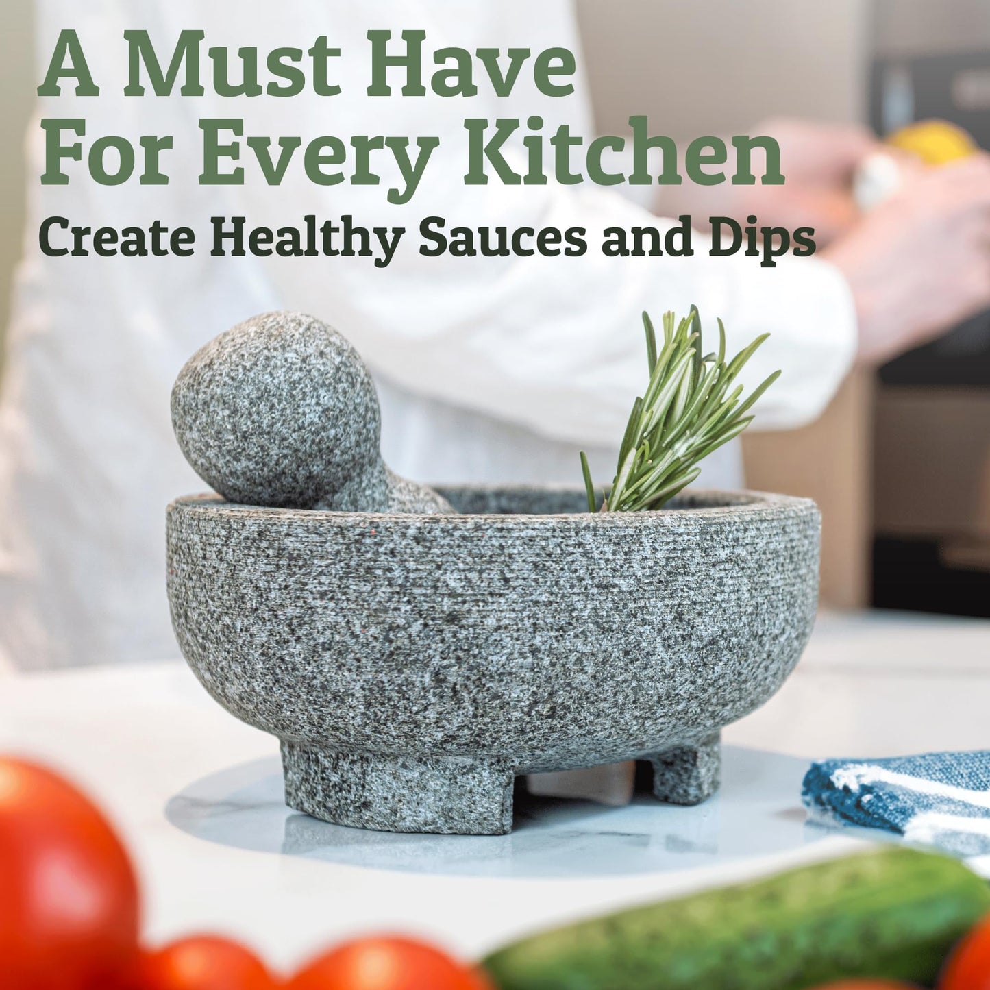 PriorityChef Granite Mortar and Pestle Set - 6.1 Inch Natural Stone Molcajete Mexicano for Spices, Seasonings, Pastes - Pestle and Mortar Bowl for Fresh Guacamole, Salsa, Pesto, Small, Grey