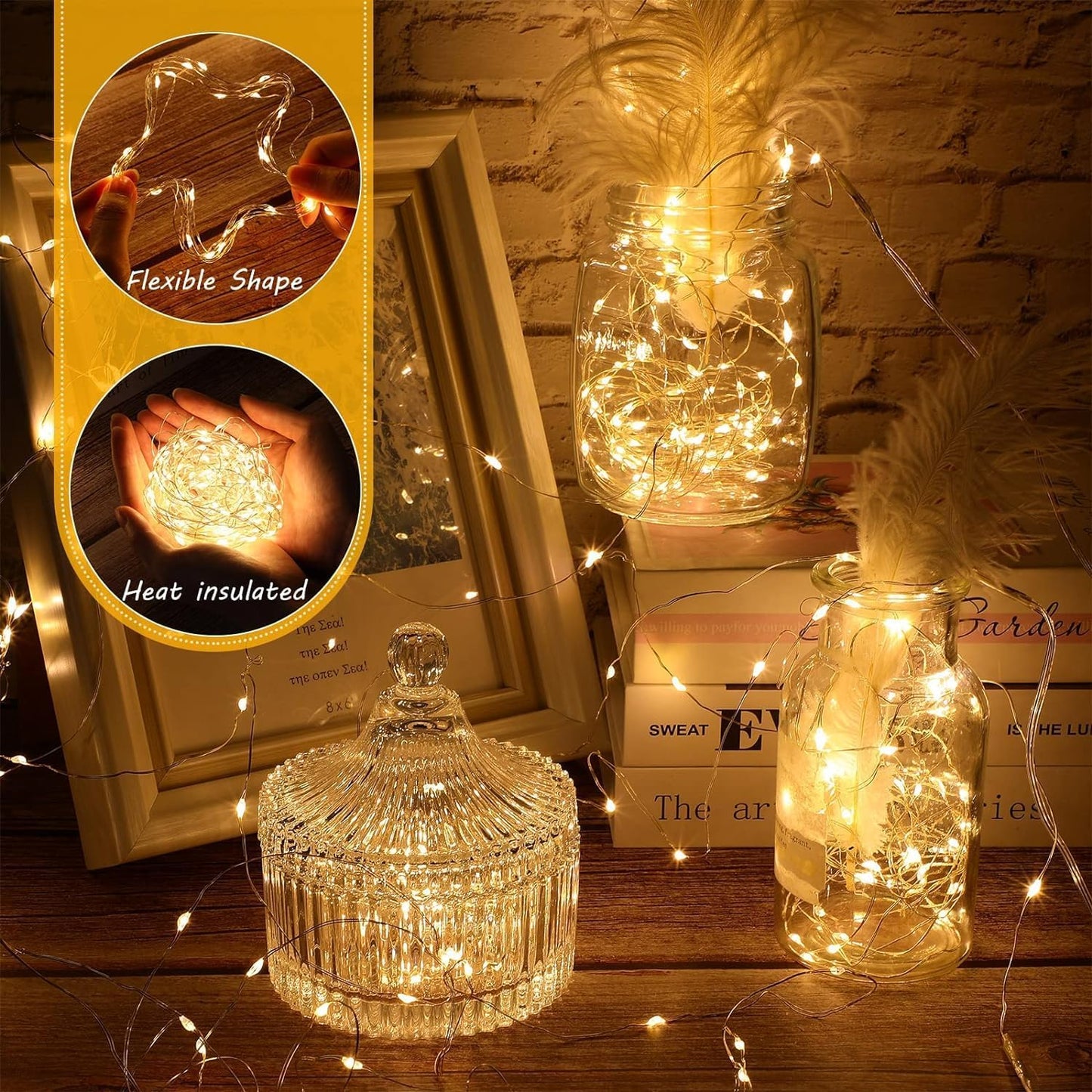 Nopsra 40ft 100 8 Fairy Lights Plug in, LED Indoor Outdoor String Lights,Twinkle String Lights for Bedroom with Remote