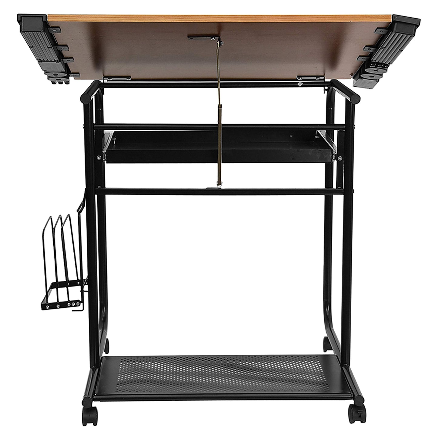 Flash Furniture Swanson Adjustable Drawing and Drafting Table with Black Frame and Dual Wheel Casters, Cherry