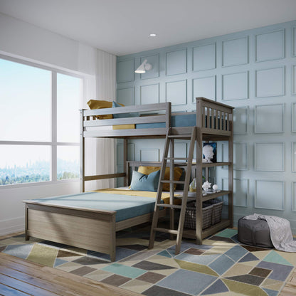 Max & Lily L Shape Twin over Full Bunk Bed with Bookcase, Clay