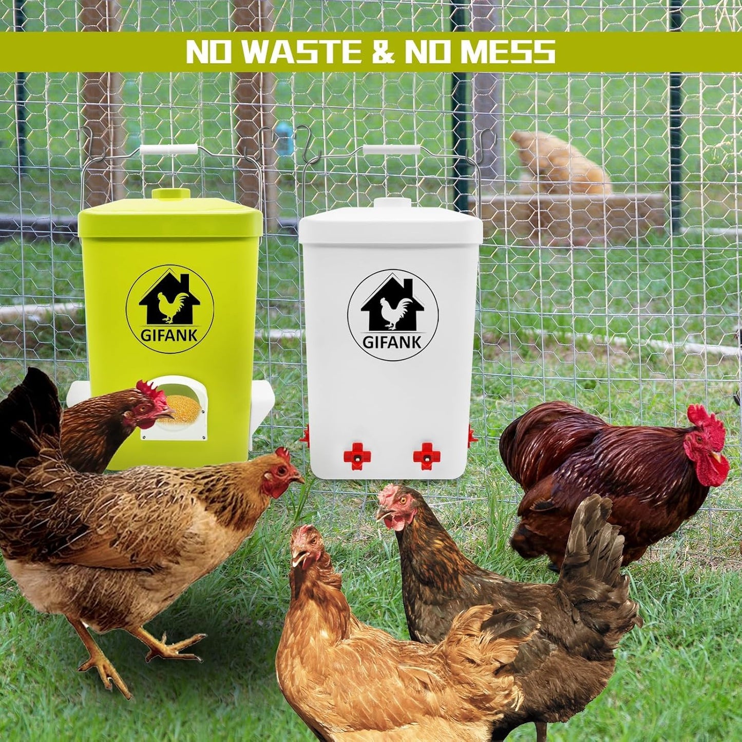 Set,3 Chicken Feeder and Waterer Gallon Automatic Chicken Feeder No Waste,Hanging Poultry Kit with Chicken Waterer