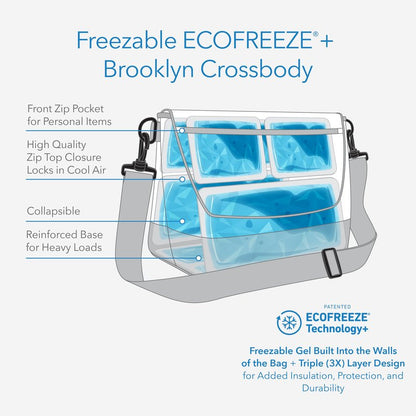PackIt® Freezable Brooklyn Crossbody, Black, Engineered with EcoFreeze® Technology: Triple Layers for Protection, Ultimate Cooling, Removable Crossbody Strap, For Office Lunches, Fresh Food On the Go