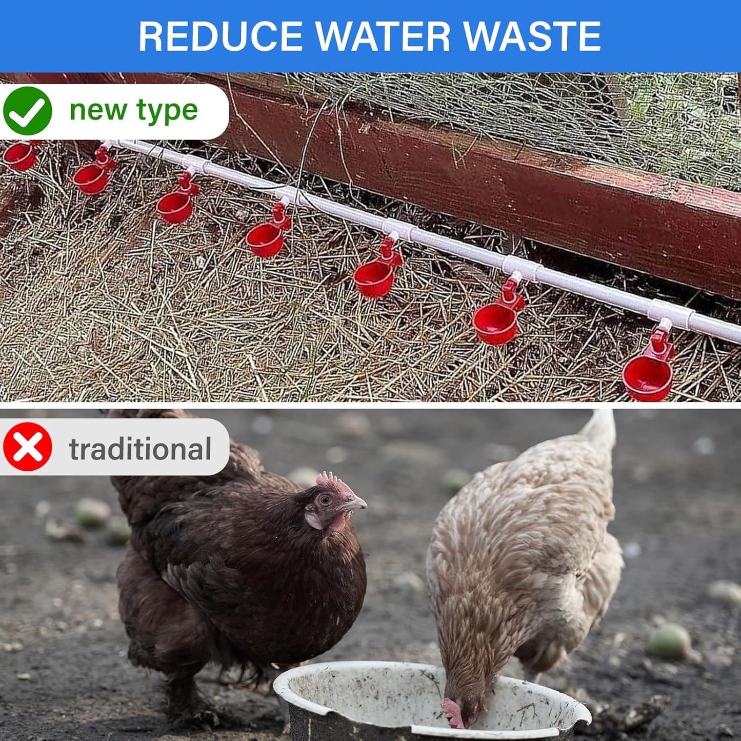 Set 304 Complete Pipeline Automatic Chicken Waterer System with PVC Pipeline and Stainless Steel Hose, Chicken Water