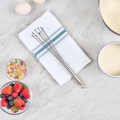 Restaurantware 10.5 in Stainless Steel Ball Whisk - German Standard Egg Beater with Ergonomic Handle, Dishwasher Safe - Manual Mixer Cooking Whisk for Baking, Stirring, Sauces, Beating