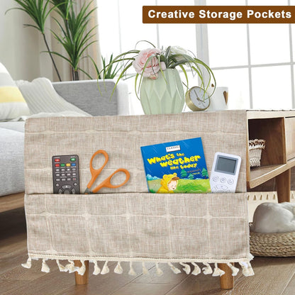Ajerg 23x62inch Coffee Table Cloth, Boho Coffee Table for Living Room Tablecloth Cover with Pockets & Tassel, Rectangle