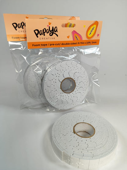 Papaya Pack Pre-Cut Double Sided Foam Tape, 0.75 Inch x 10 Feet, 2mm (Black&White)