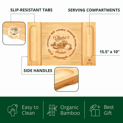 ROYAL CRAFT WOOD Charcuterie and Cheese Board - Large Bamboo Cheese Board - Serving Tray Platter - House Warming Gifts New Home, Birthday Gifts for Mom Dad Women Men - 15.5"x10"