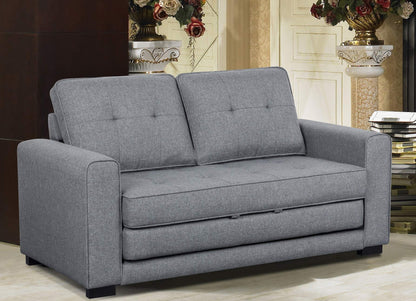 Container Furniture Direct Linen 58" Wide Linen Square Arm Fold Out Loveseat Sofa Bed, Light Grey