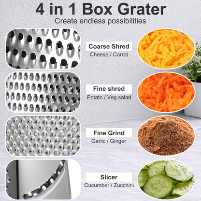 Ourokhome Cheese Grater with Handle, Stainless Steel Box Grater, 4 Side Kitchen Vegetable Shredder Slicer Zester with Container for Parmesan, Cabbage, Ginger, Lemon, Chocolate, Coconut (Teal)