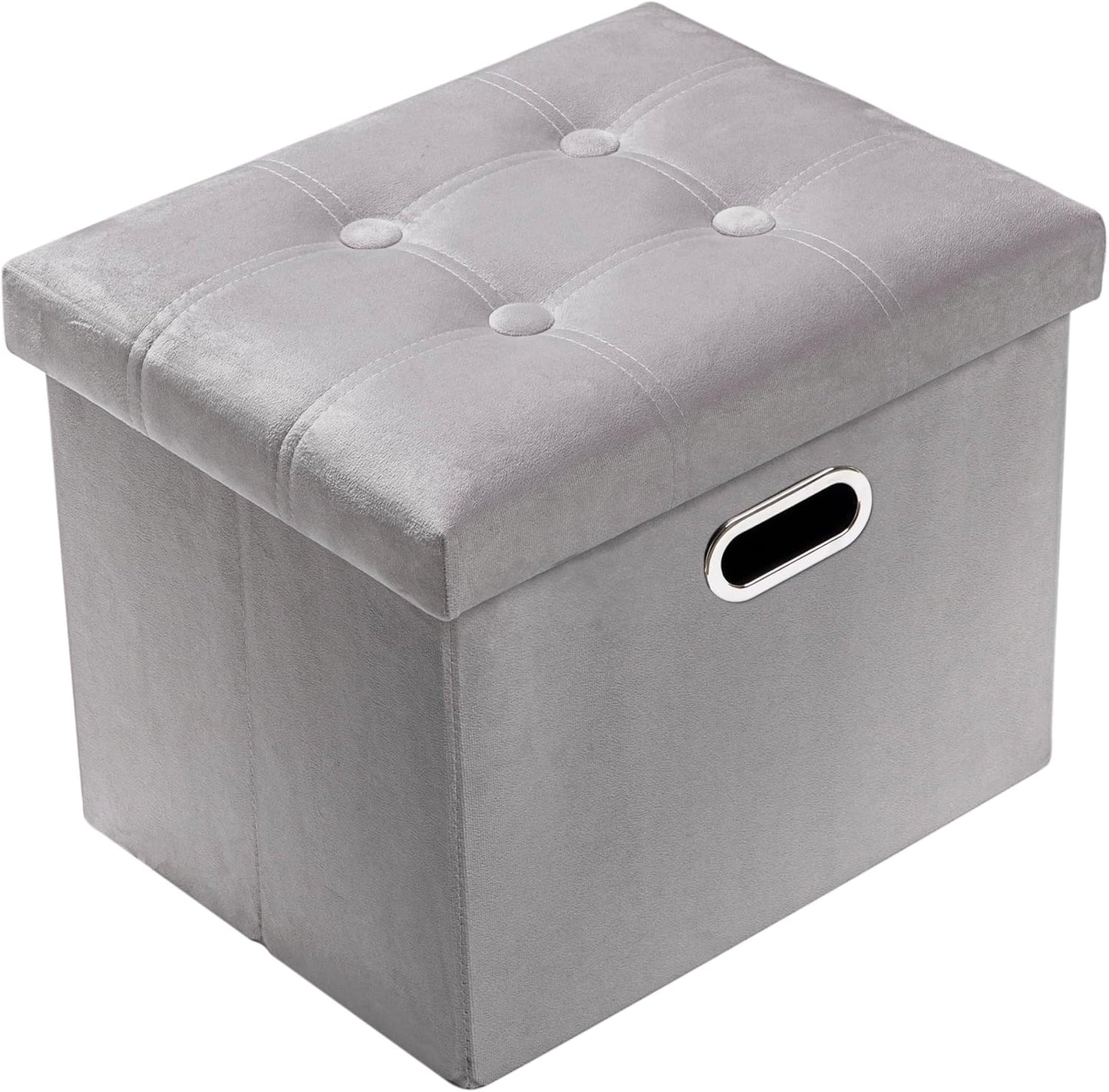 PRANDOM Ottoman with Storage [1-Pack], Velvet Folding Small Square Foot Stool with Lid for Living Room Bedroom, Light