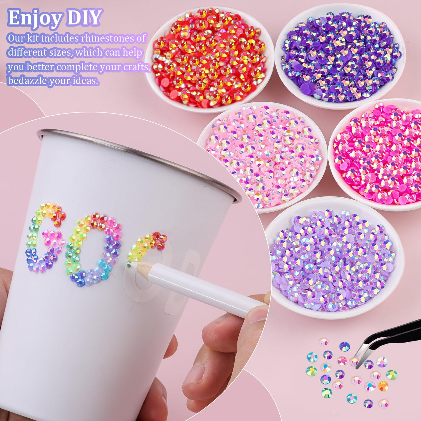 36000Pcs Jelly Rhinestones Bedazzling Kit, Multicolor 3mm Flatback Resin Bedazzler Gems with 3Pcs 10ml B7000 Jewelry Glue for Bedazzled Thing Diamond Art Book Crafting Nail Art