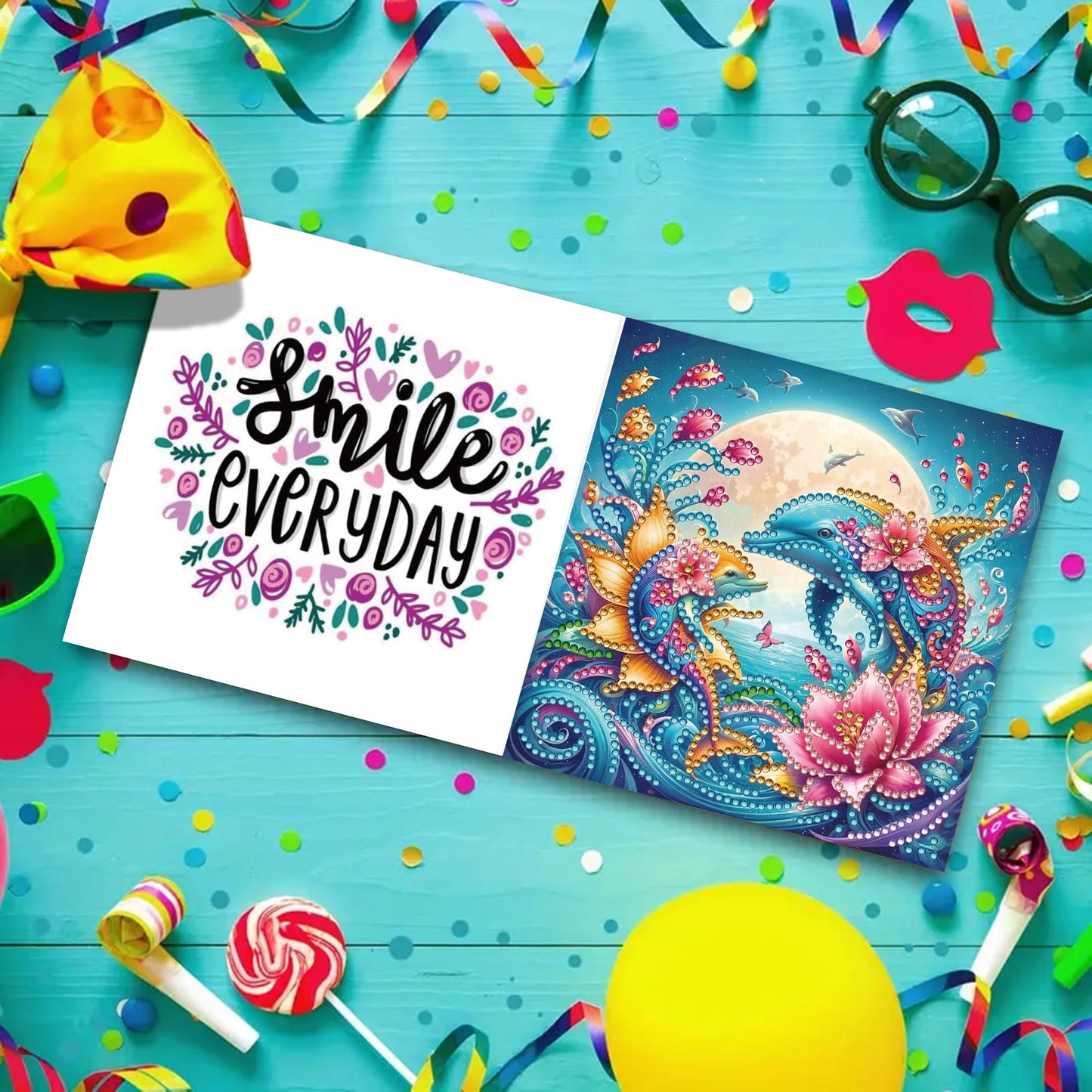 MaiYiYi 6 Pack DIY Dolphin Diamond Painting Greeting Cards Kit, Love Dolphin Diamond Art Cards with Envelopes, Lotus Diamond Art Greeting Cards for Family Friends Holiday Birthday